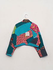 The Kaira Cropped Quilted Patchwork Kantha Jacket