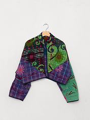 The Kaira Cropped Suzani Quilted Kantha Jacket