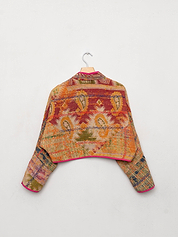 The Kaira Cropped Quilted Patchwork Kantha Jacket