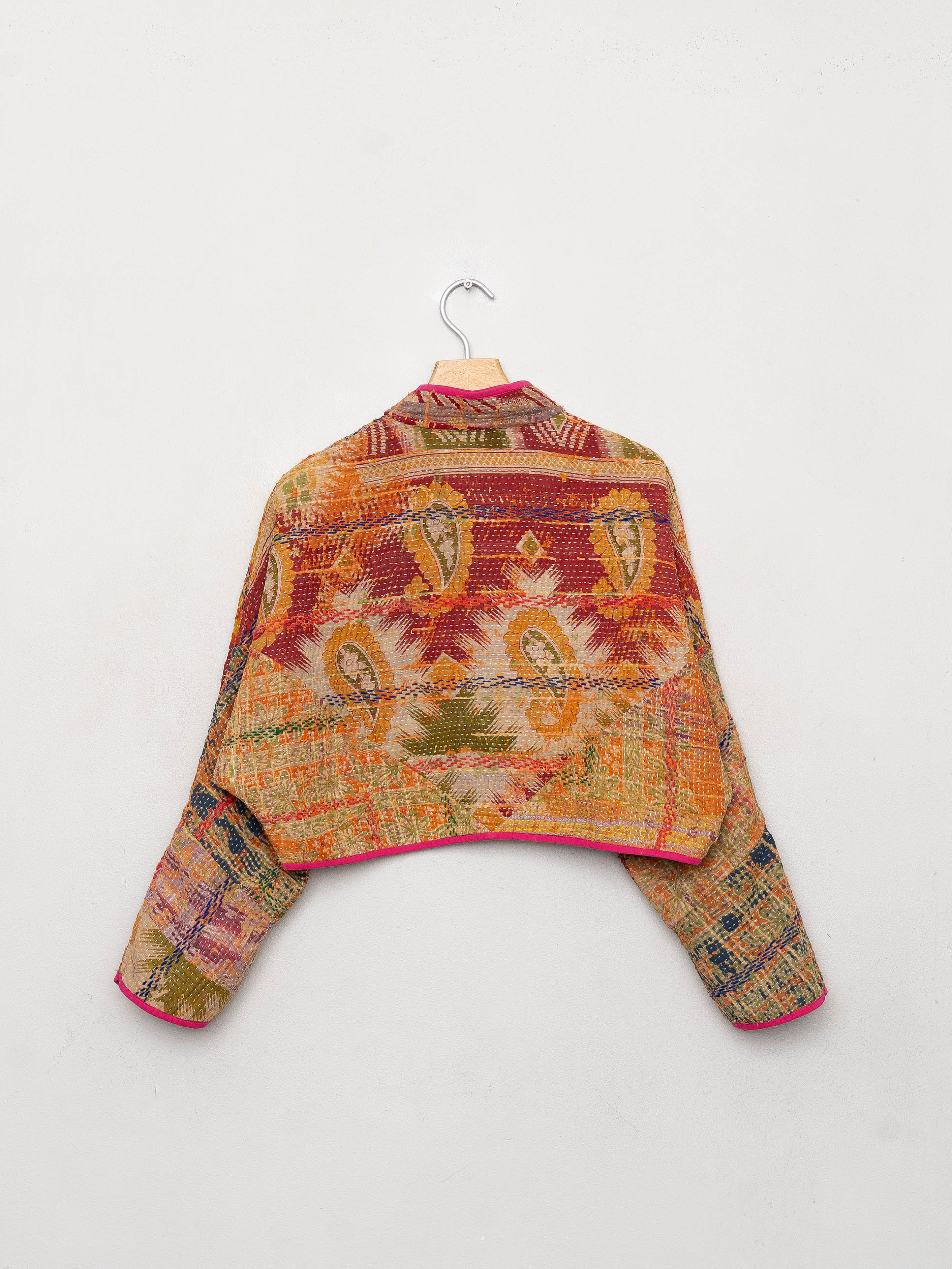 The Kaira Cropped Quilted Patchwork Kantha Jacket