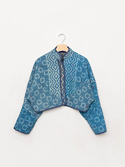 The Kaira Cropped Quilted Indigo Kantha Jacket