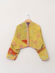 The Kaira Cropped Suzani Quilted Kantha Jacket