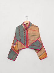 The Kaira Cropped Quilted Patchwork Kantha Jacket