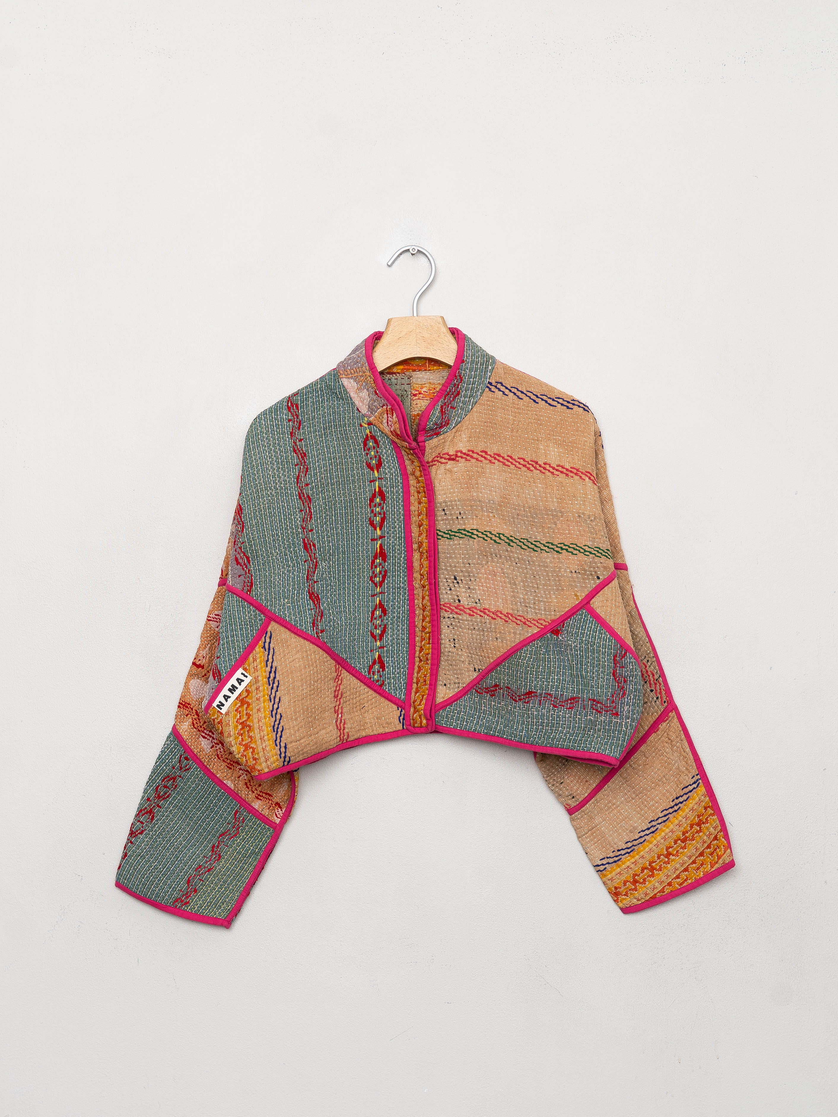 The Kaira Cropped Quilted Patchwork Kantha Jacket