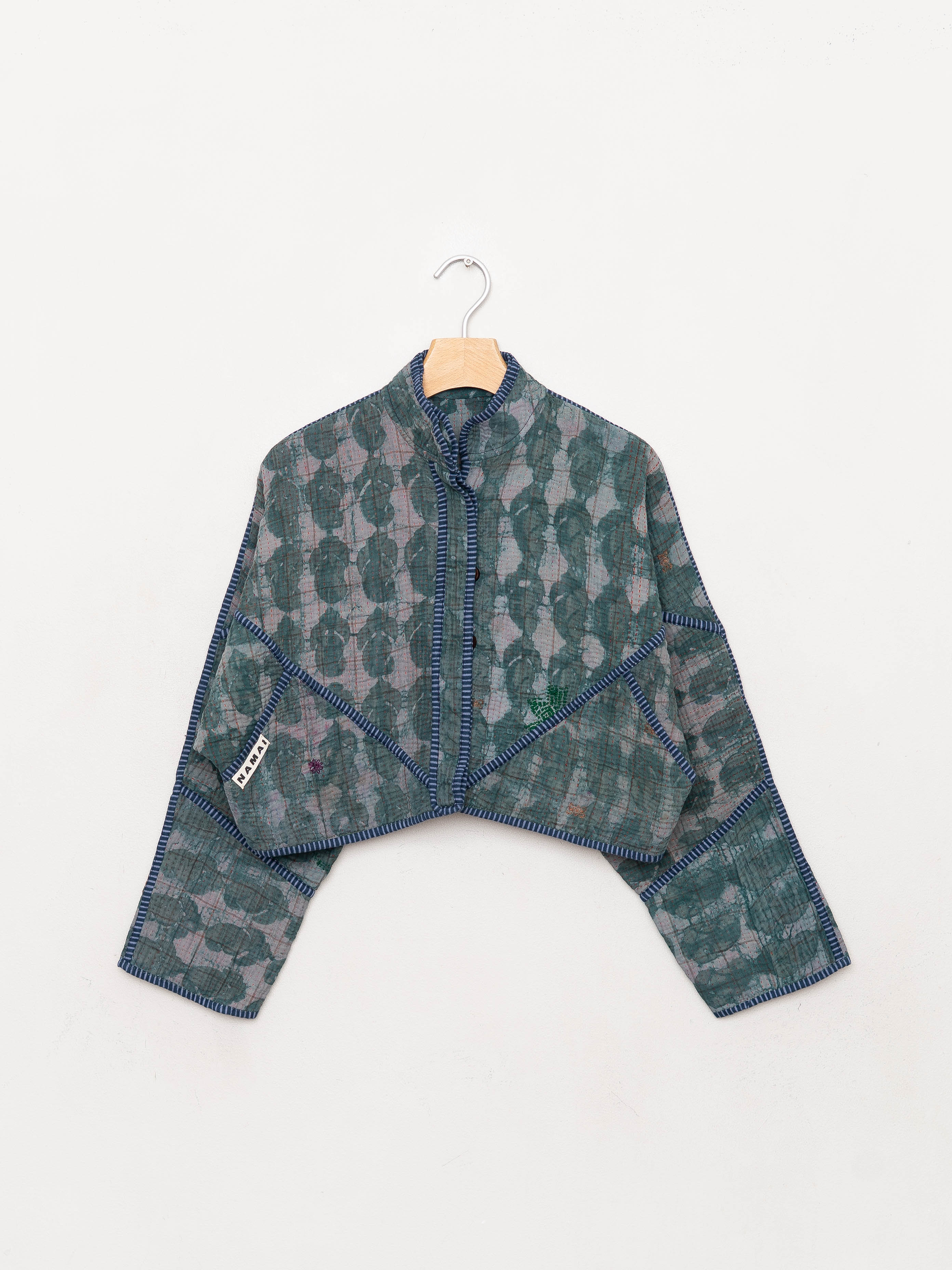 The Kaira Cropped Quilted Indigo Kantha Jacket