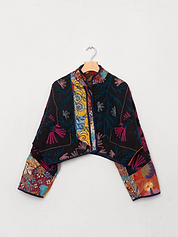 The Kaira Cropped Suzani Quilted Kantha Jacket