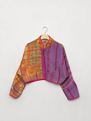 The Kaira Cropped Quilted Patchwork Kantha Jacket