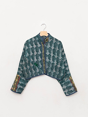 The Kaira Cropped Quilted Indigo Kantha Jacket