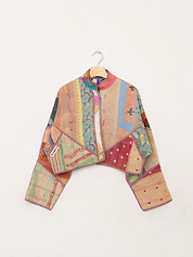 The Kaira Cropped Quilted Patchwork Kantha Jacket