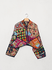 The Kaira Cropped Suzani Quilted Kantha Jacket
