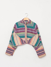 The Kaira Cropped Quilted Patchwork Kantha Jacket