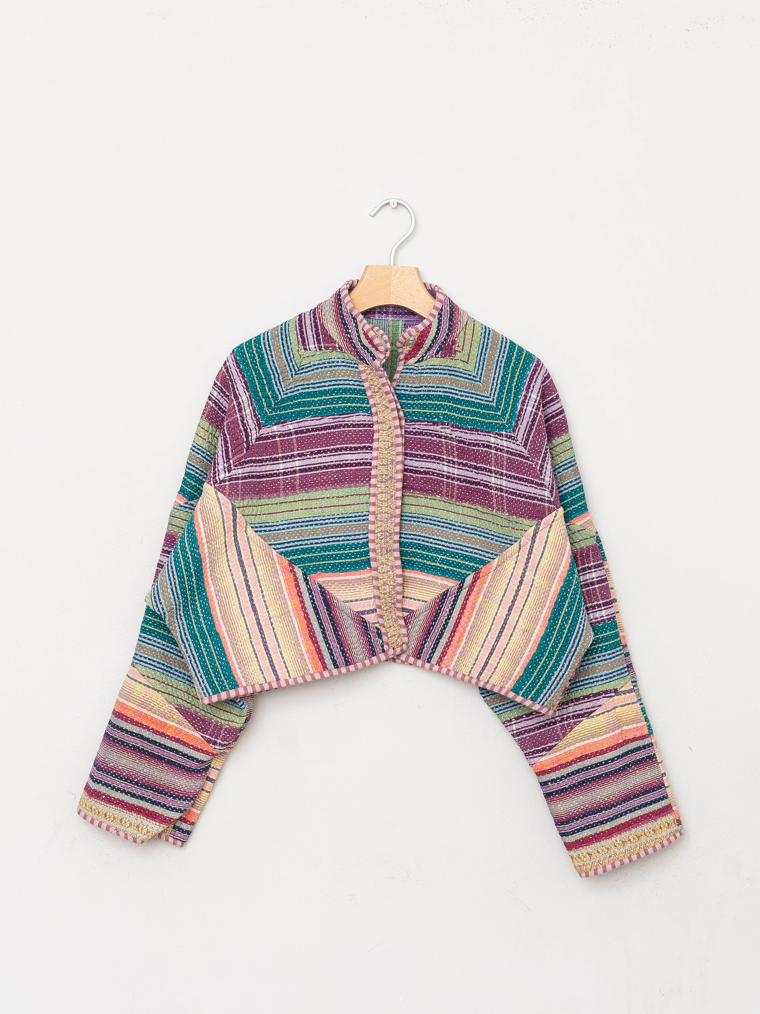 The Kaira Cropped Quilted Patchwork Kantha Jacket