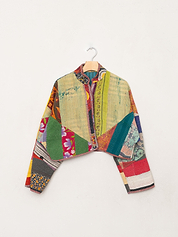 The Kaira Cropped Quilted Patchwork Kantha Jacket