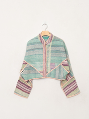 The Kaira Cropped Quilted Patchwork Kantha Jacket
