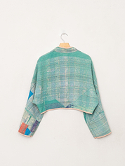 The Kaira Cropped Quilted Patchwork Kantha Jacket