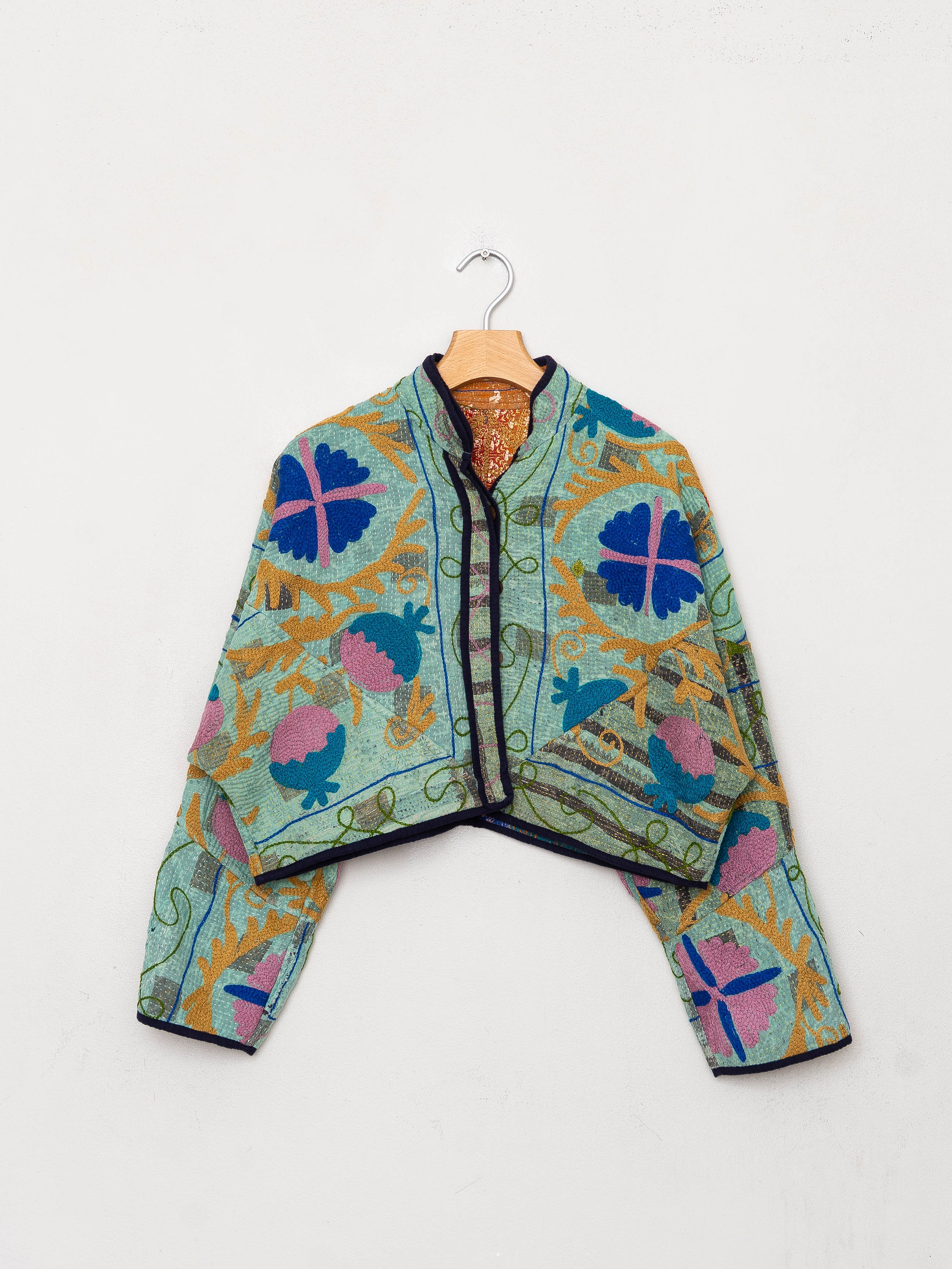 The Kaira Cropped Suzani Quilted Kantha Jacket