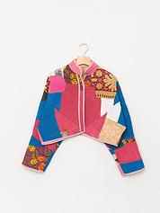 The Kaira Cropped Quilted Patchwork Kantha Jacket