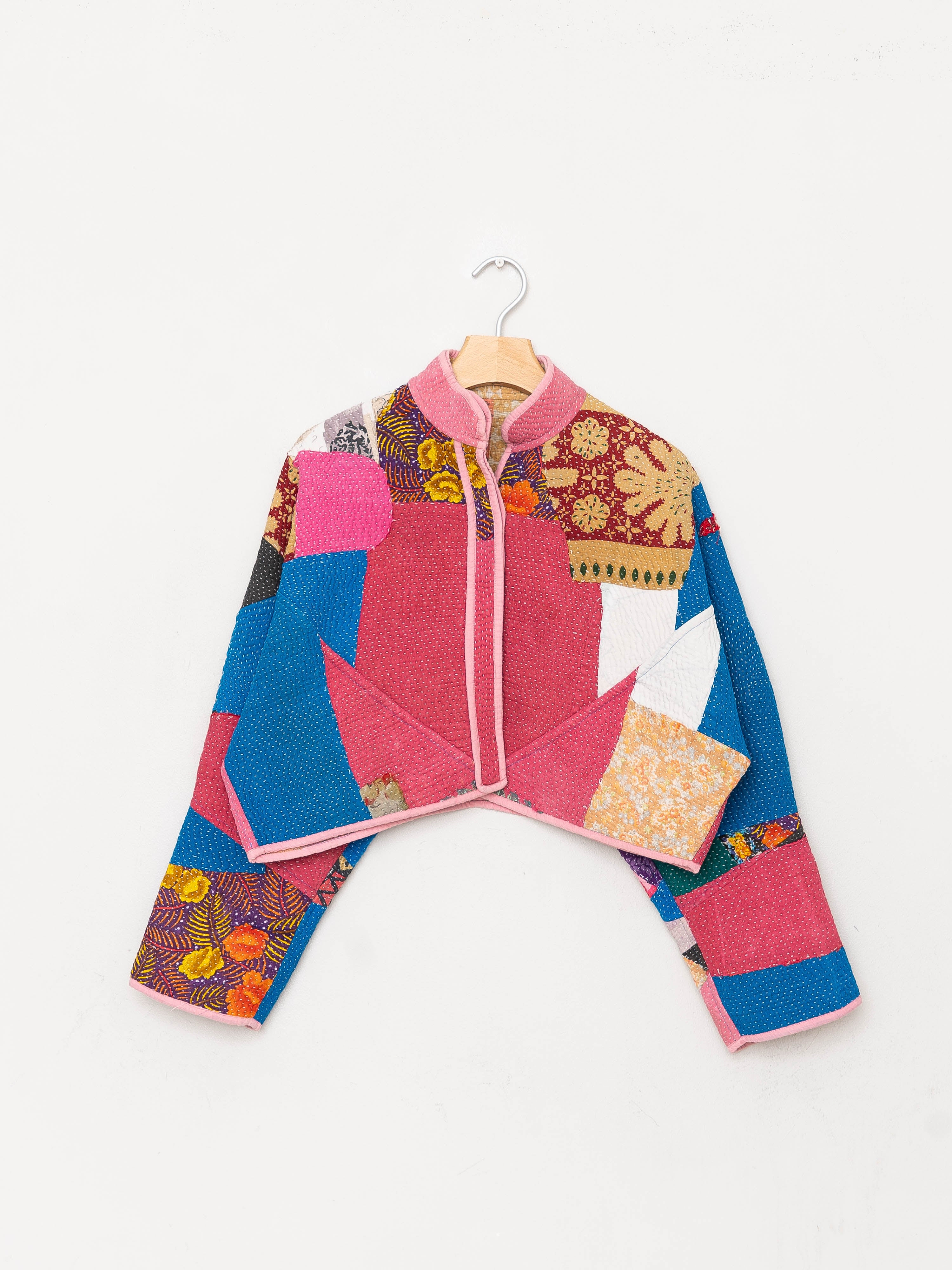 The Kaira Cropped Quilted Patchwork Kantha Jacket