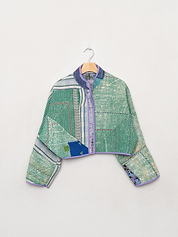 The Kaira Cropped Quilted Patchwork Kantha Jacket