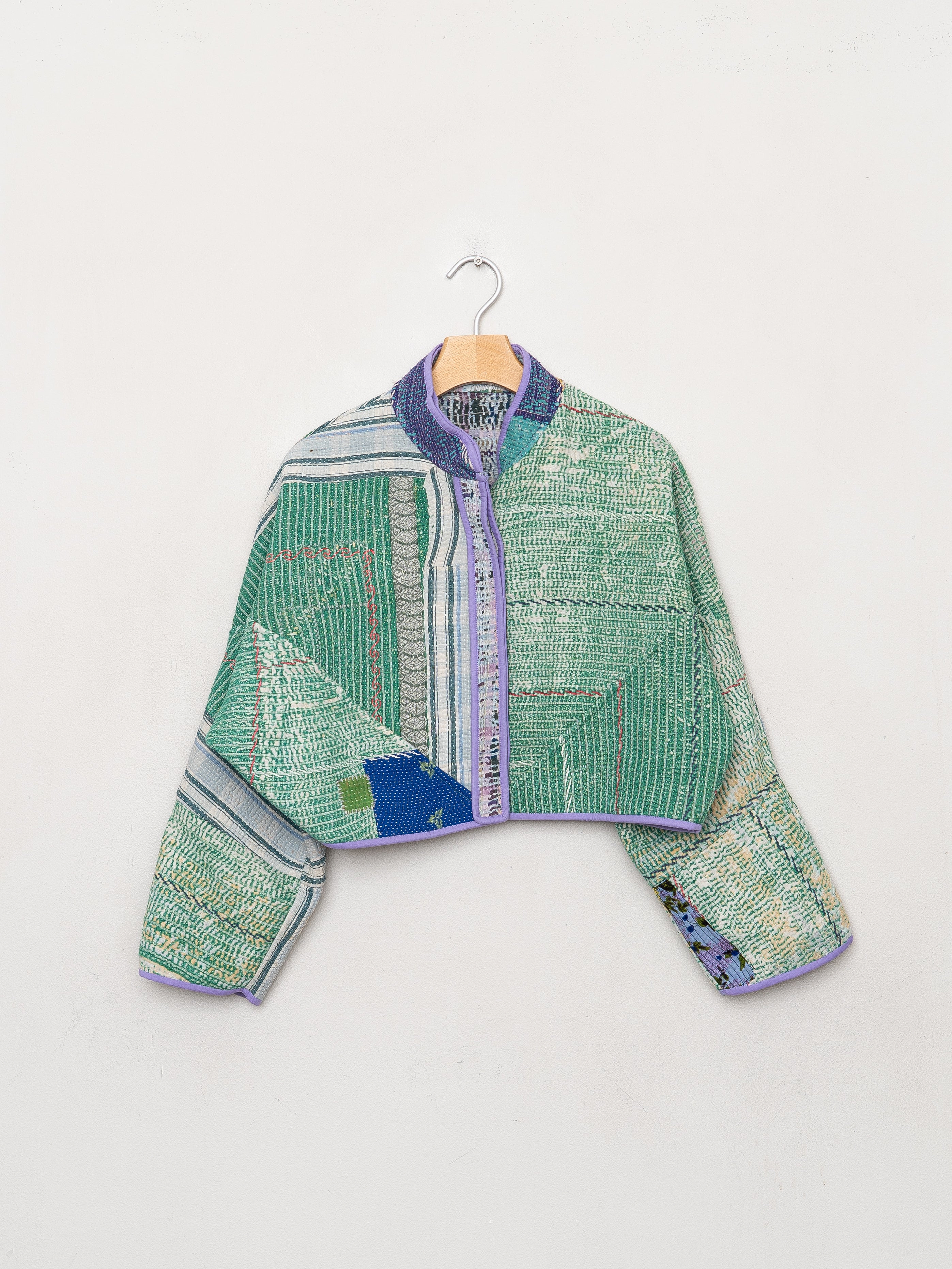 The Kaira Cropped Quilted Patchwork Kantha Jacket