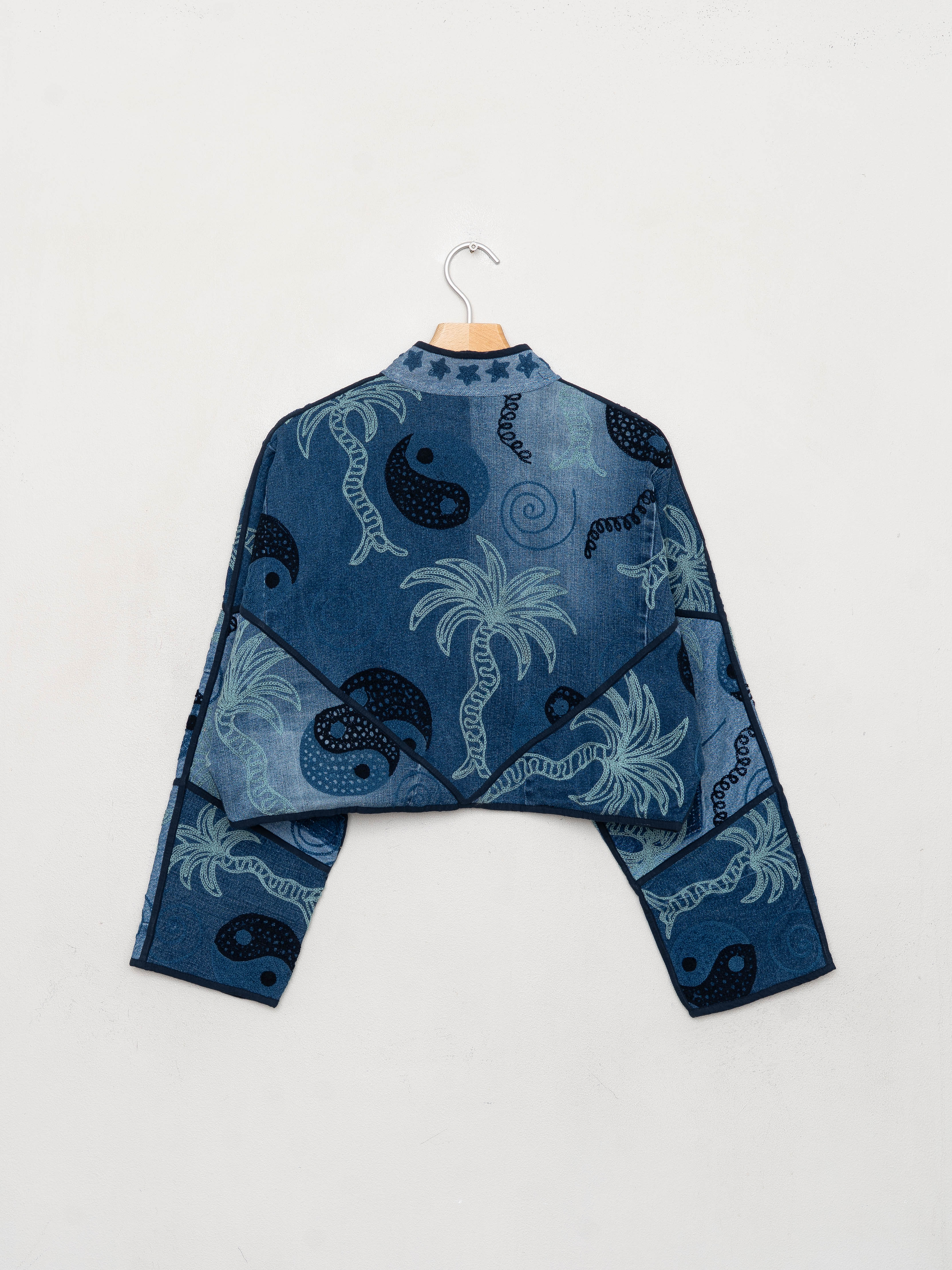 The Kaira Cropped Denim Suzani Jacket - Medium