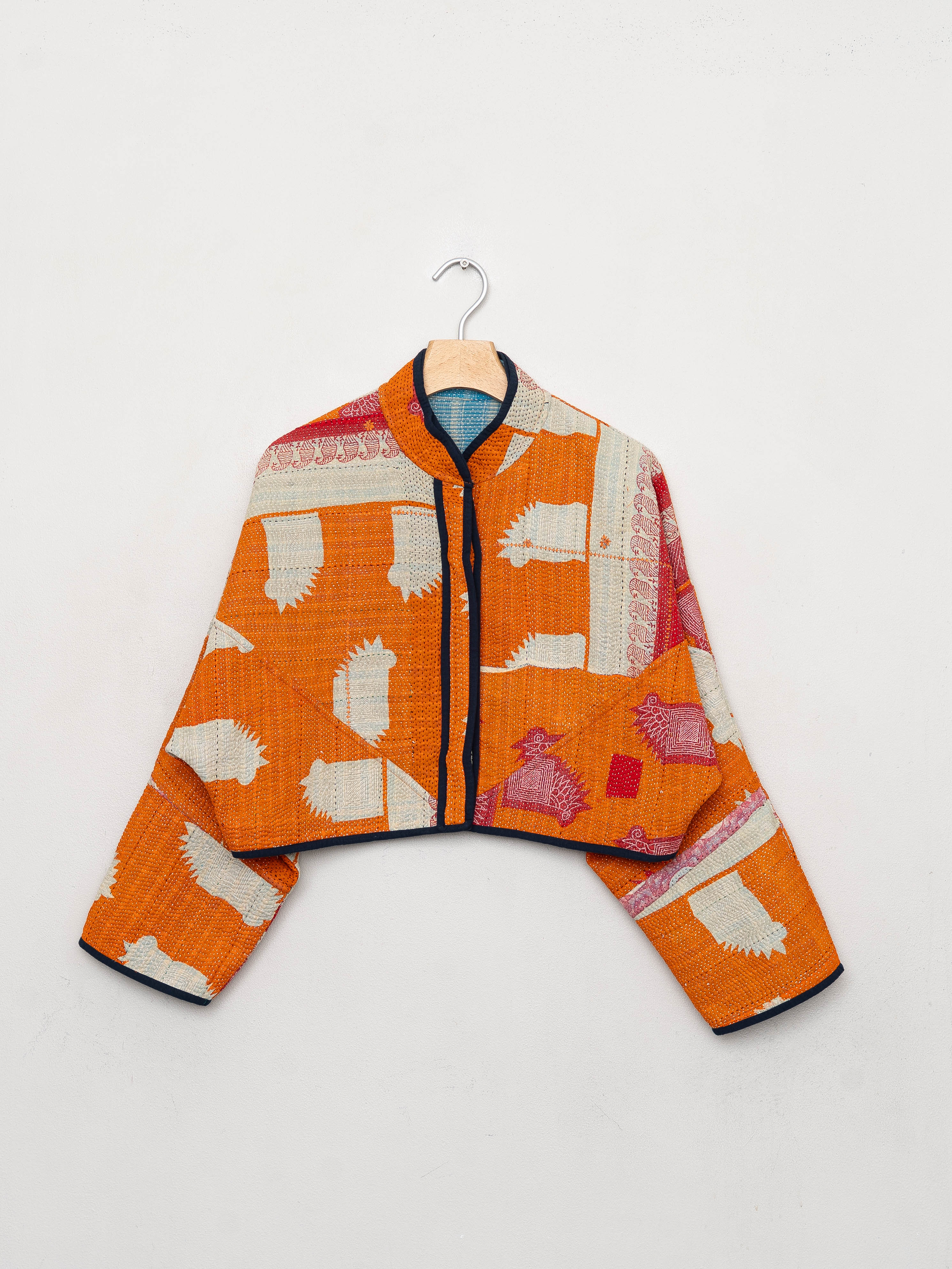 The Kaira Cropped Quilted Patchwork Kantha Jacket