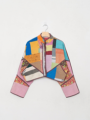 The Kaira Cropped Quilted Patchwork Kantha Jacket