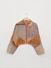 The Kaira Cropped Quilted Patchwork Kantha Jacket