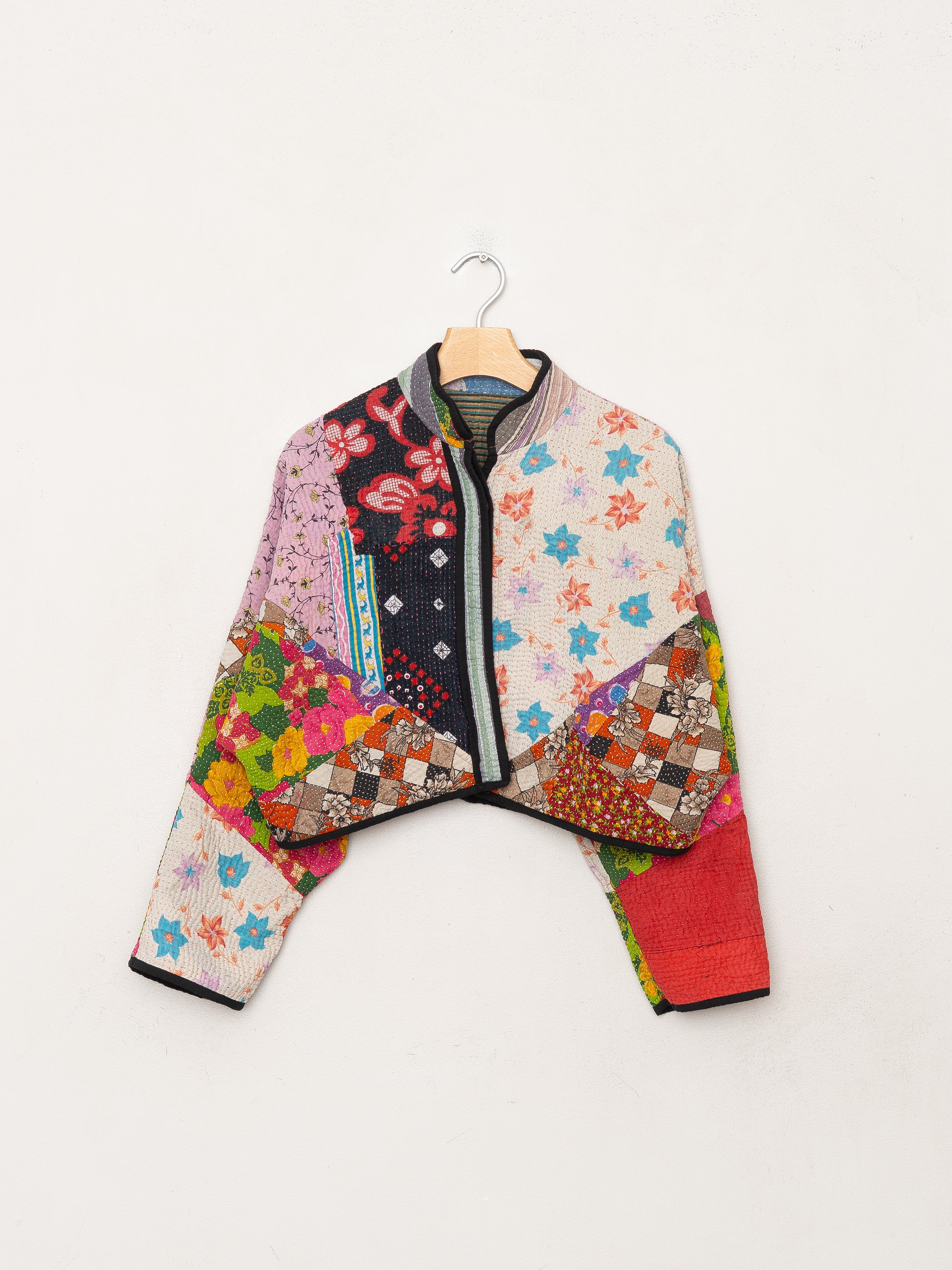 The Kaira Cropped Quilted Patchwork Kantha Jacket