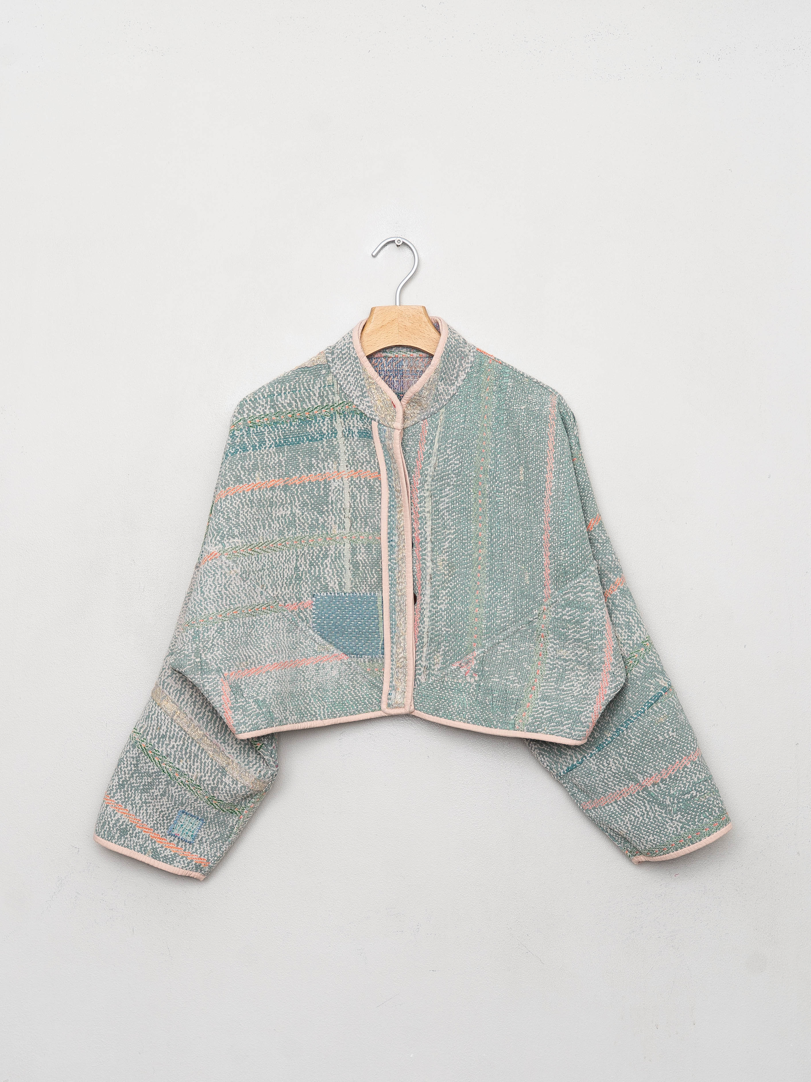 The Kaira Cropped Quilted Patchwork Kantha Jacket