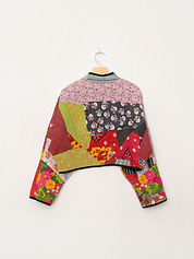 The Kaira Cropped Quilted Patchwork Kantha Jacket