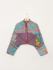 The Kaira Cropped Quilted Patchwork Kantha Jacket