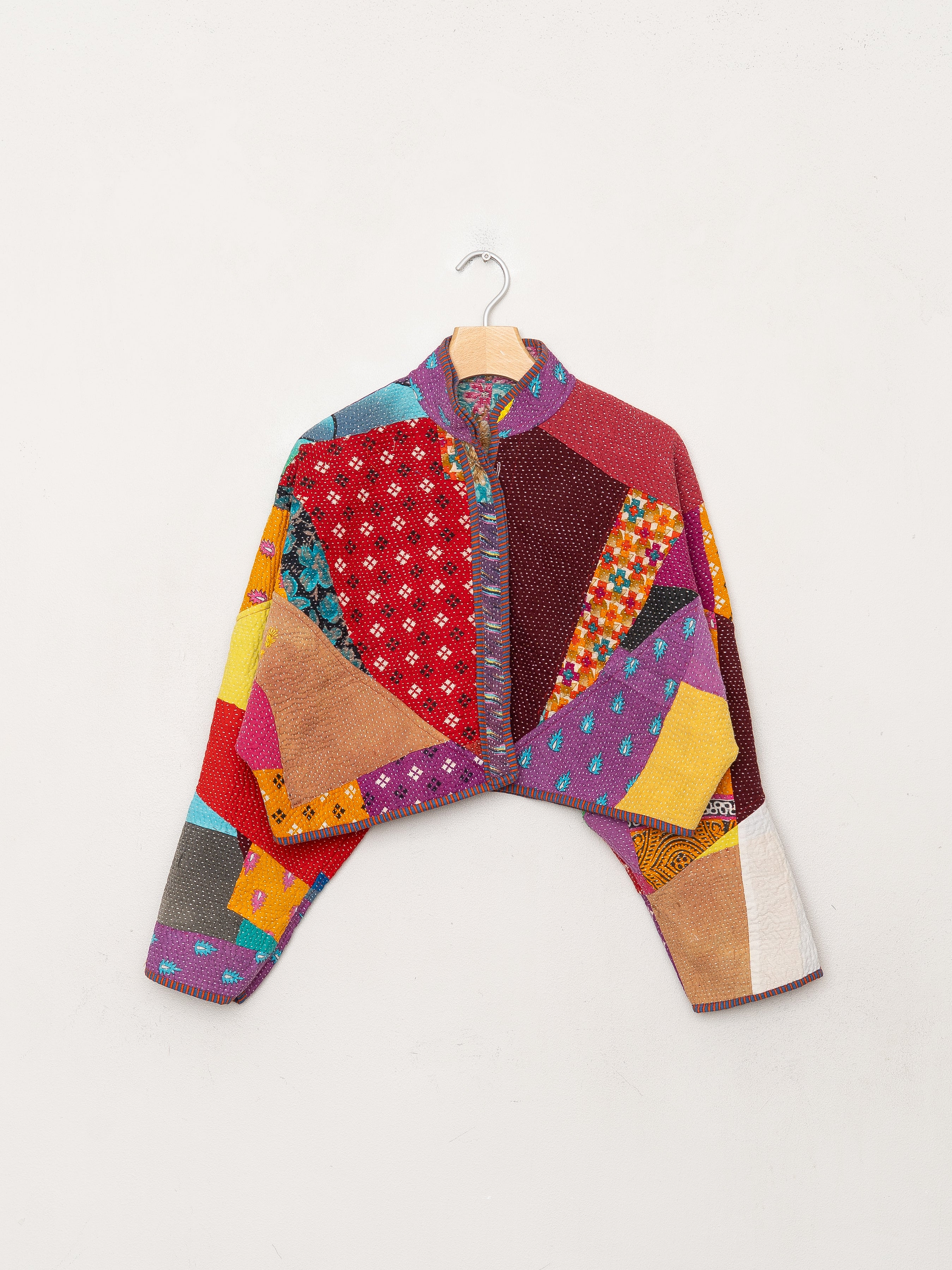 The Kaira Cropped Quilted Patchwork Kantha Jacket