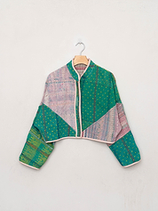 The Kaira Cropped Quilted Mix Match Kantha Jacket Wholesale