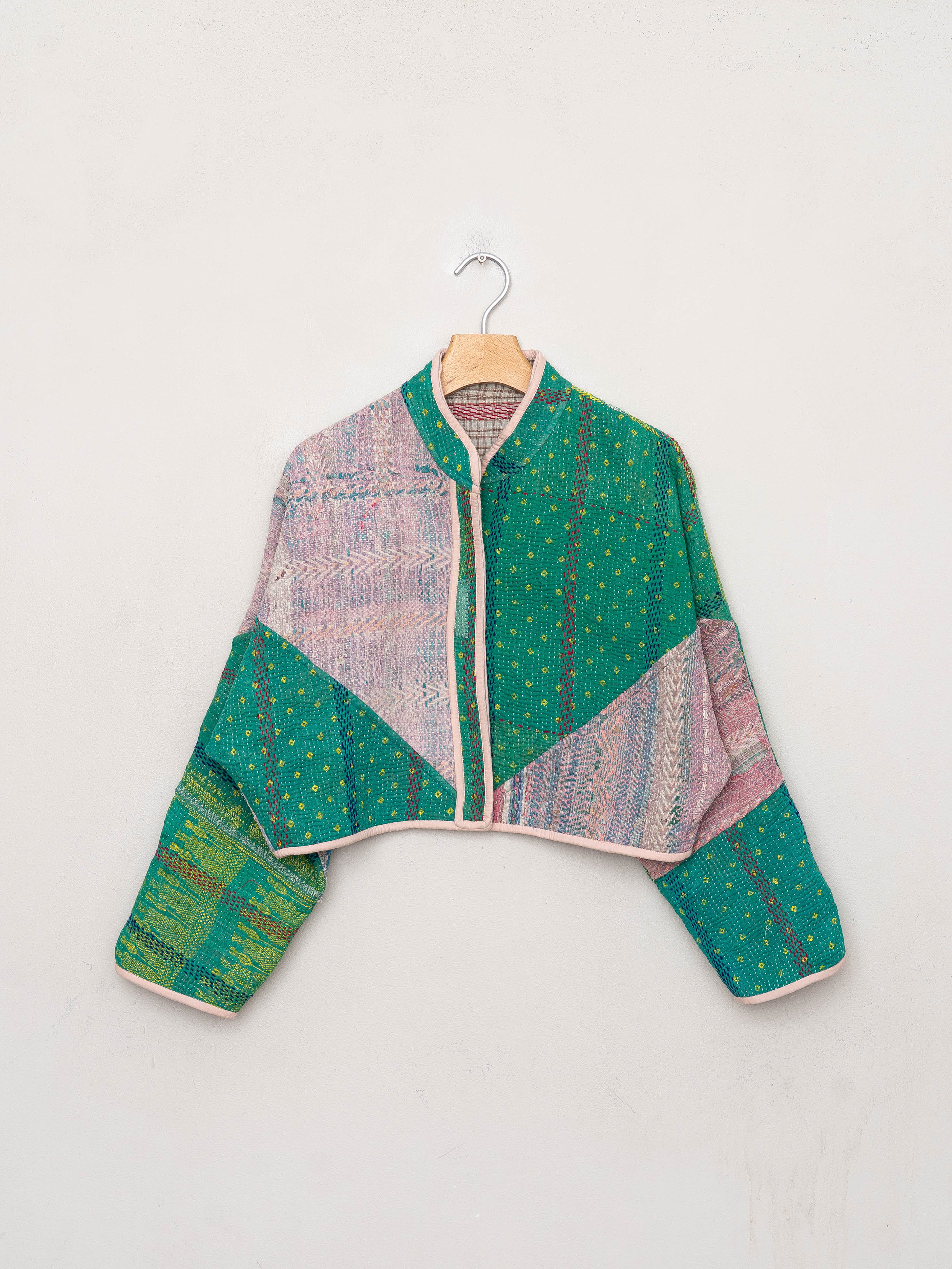 The Kaira Cropped Quilted Mix Match Kantha Jacket Wholesale