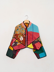 The Kaira Cropped Suzani Quilted Kantha Jacket