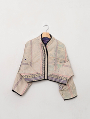 The Kaira Cropped Quilted Patchwork Kantha Jacket