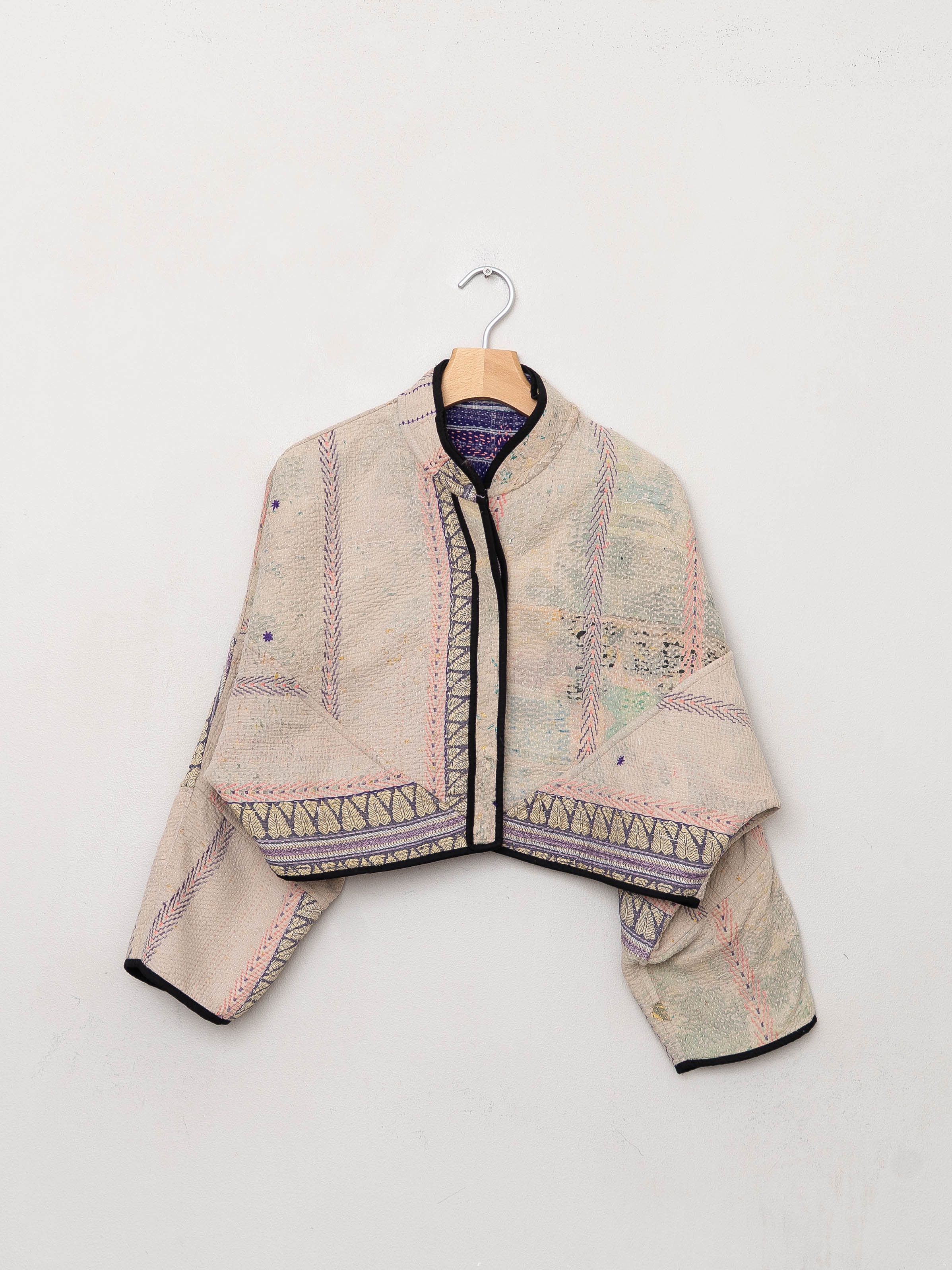 The Kaira Cropped Quilted Patchwork Kantha Jacket