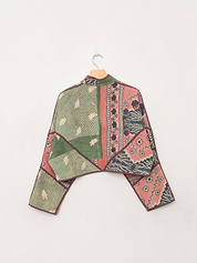 The Kaira Cropped Quilted Patchwork Kantha Jacket