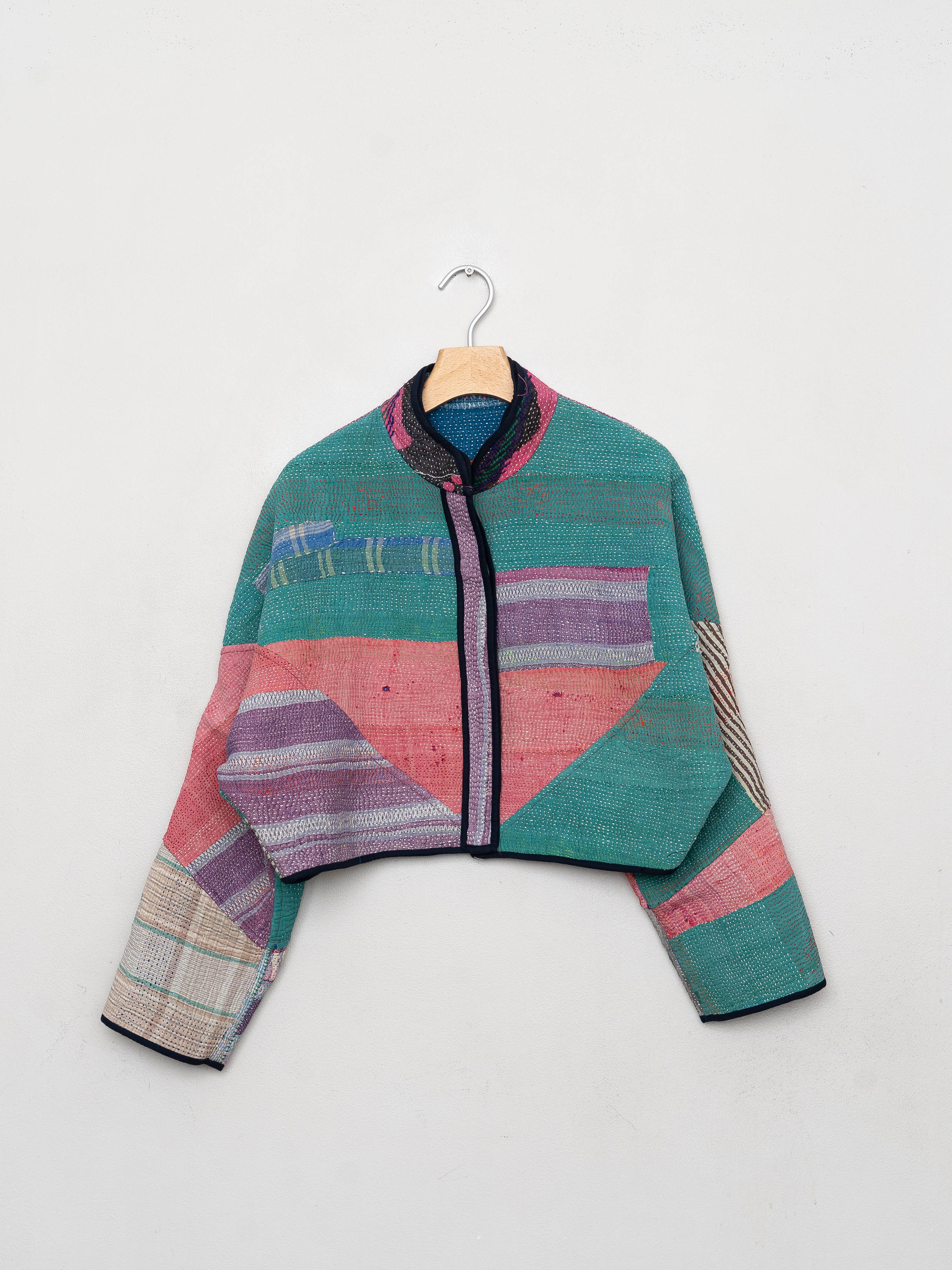 The Kaira Cropped Quilted Patchwork Kantha Jacket