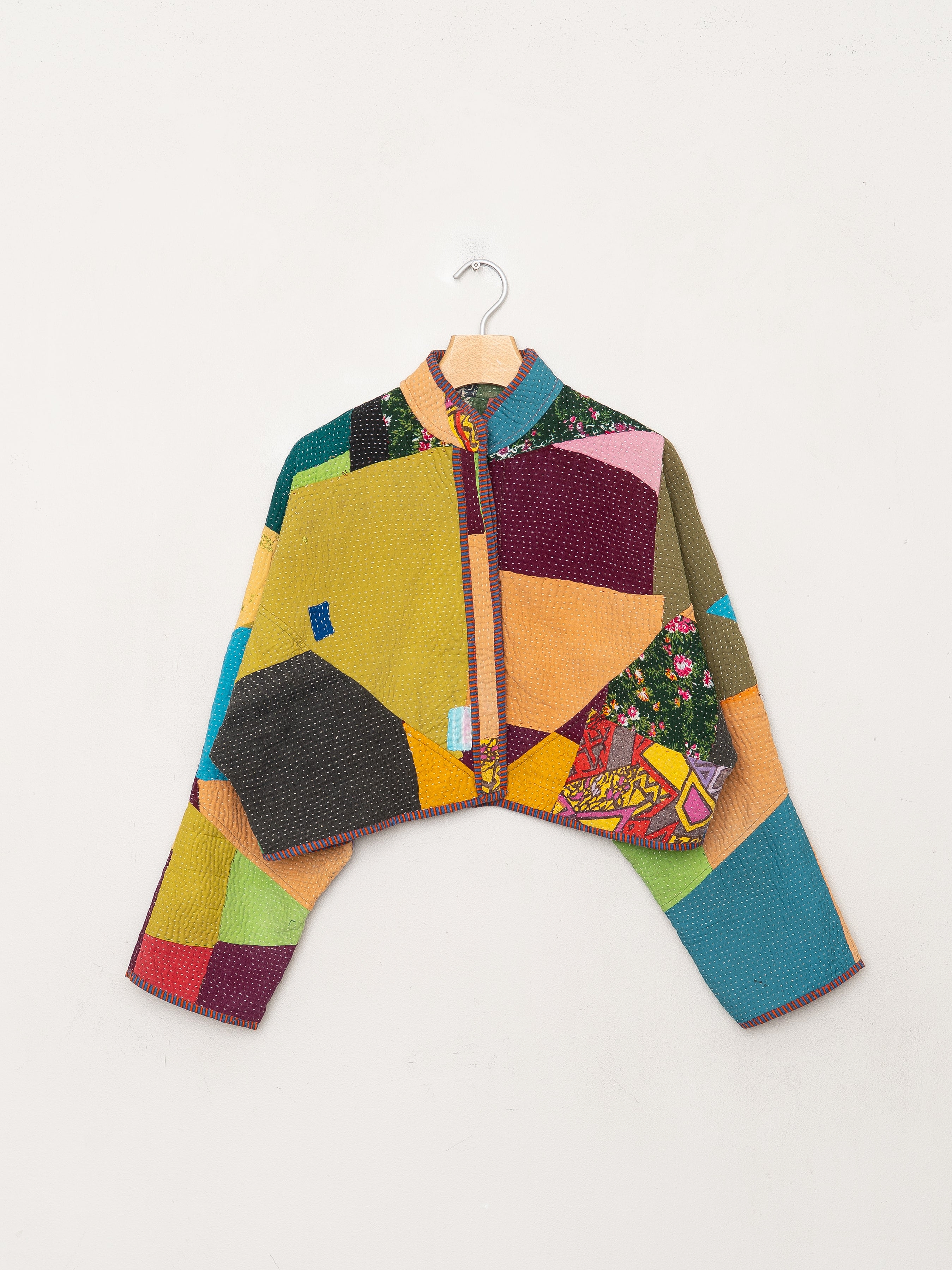 The Kaira Cropped Quilted Patchwork Kantha Jacket