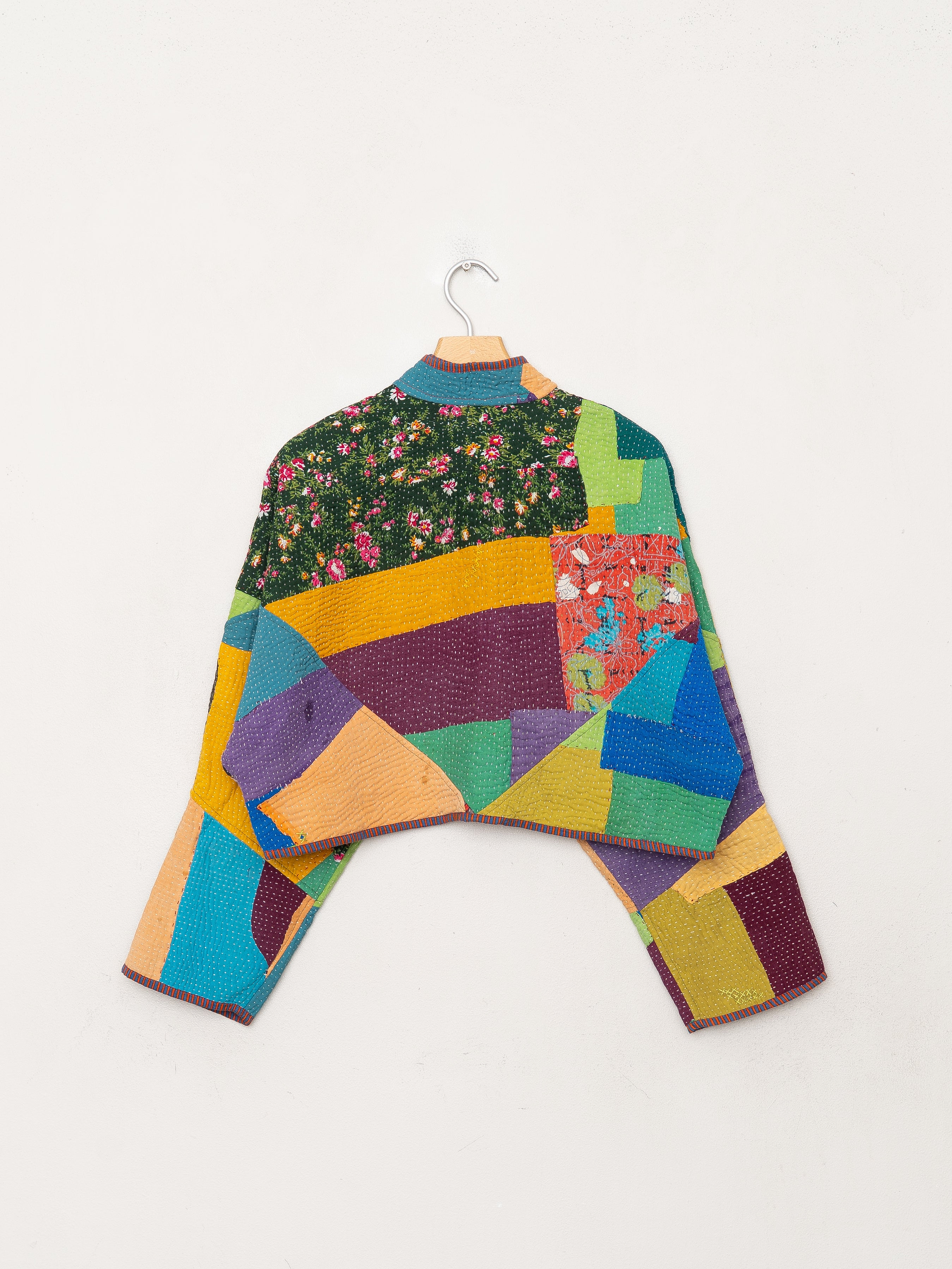 The Kaira Cropped Quilted Patchwork Kantha Jacket