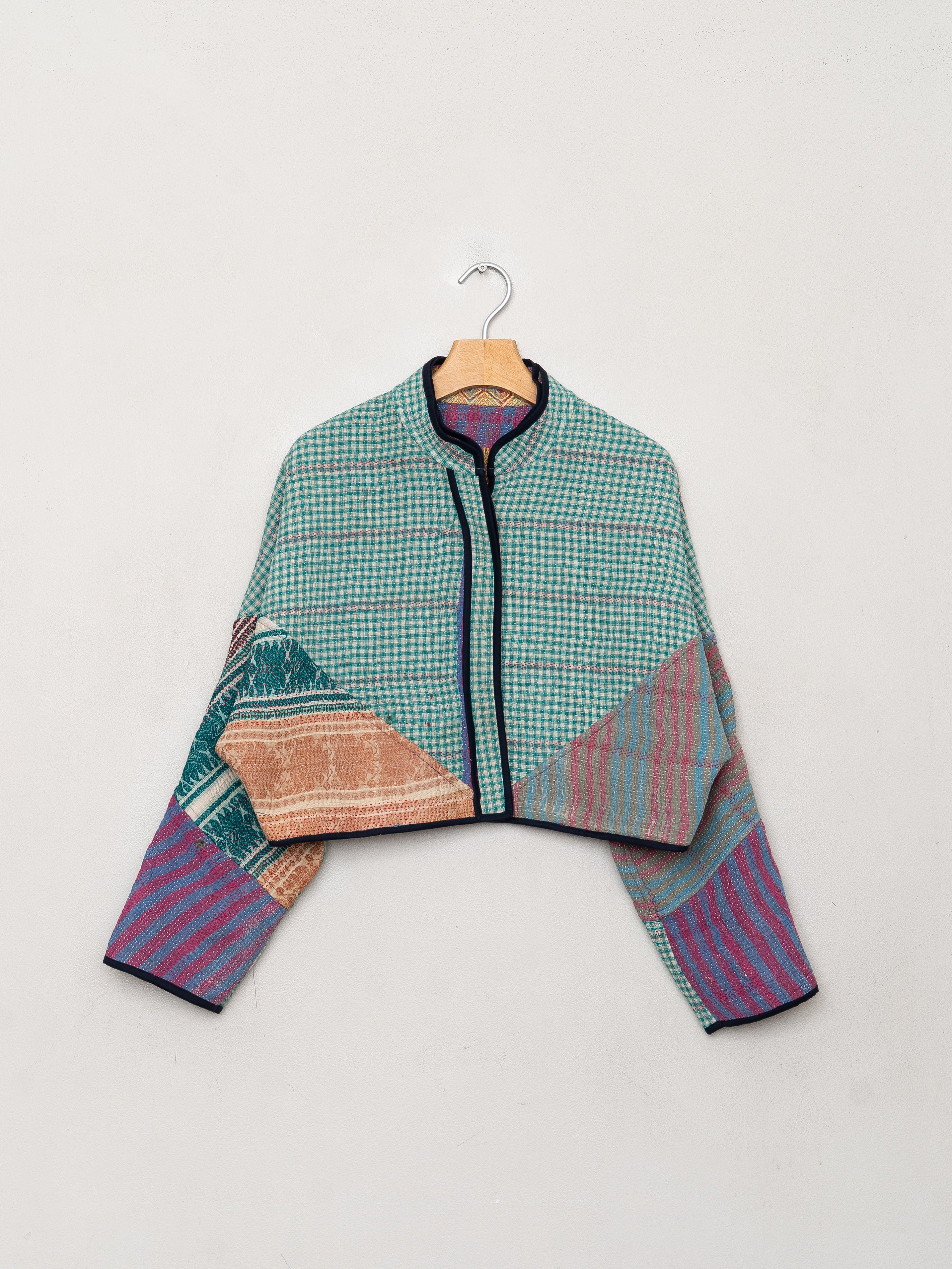 The Kaira Cropped Quilted Patchwork Kantha Jacket