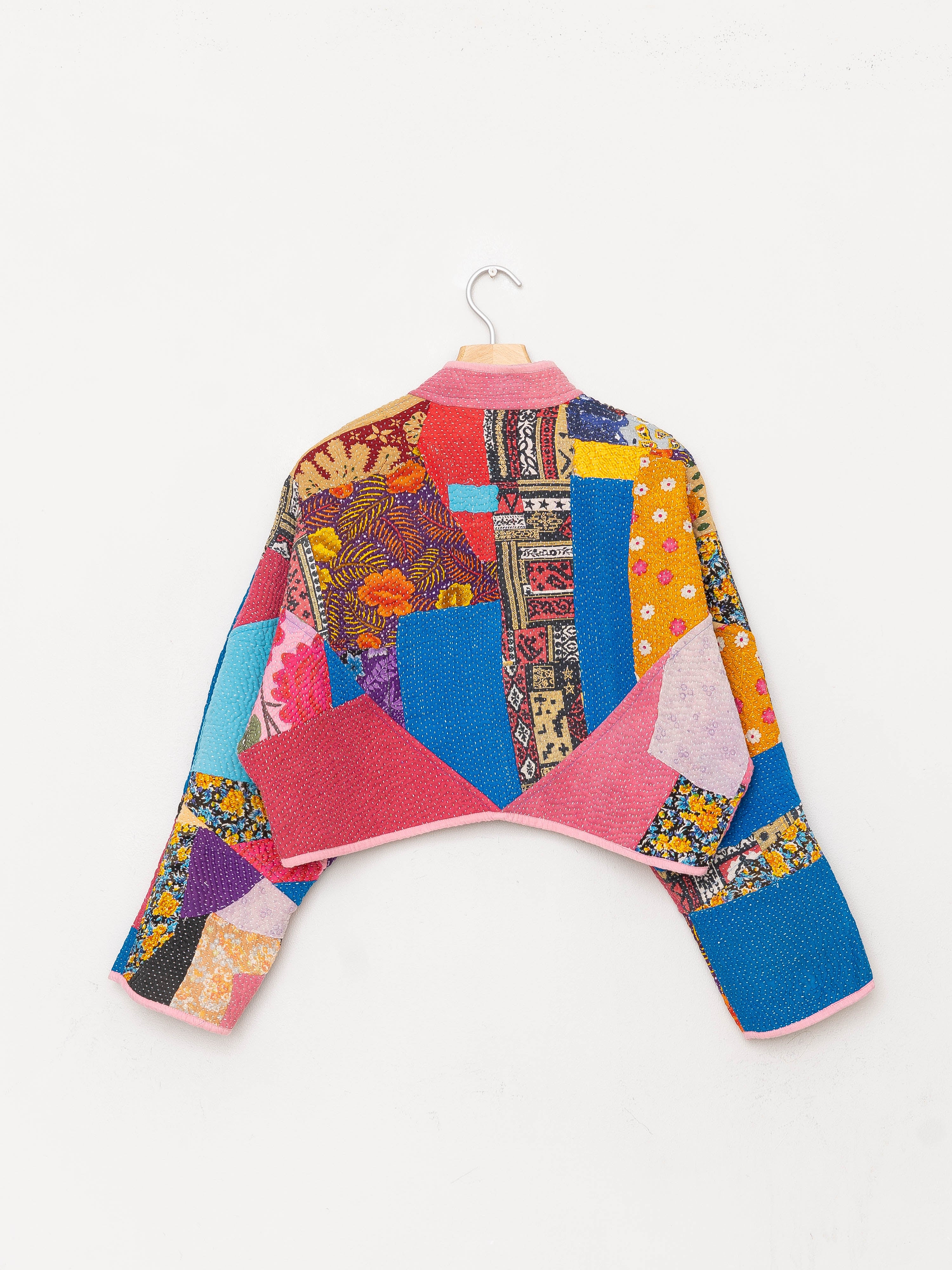 The Kaira Cropped Quilted Patchwork Kantha Jacket