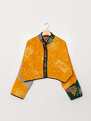 The Kaira Cropped Quilted Patchwork Kantha Jacket