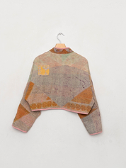 The Kaira Cropped Quilted Patchwork Kantha Jacket