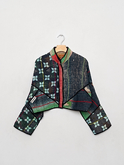 The Kaira Cropped Quilted Patchwork Kantha Jacket