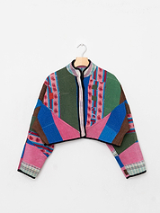 The Kaira Cropped Quilted Patchwork Kantha Jacket
