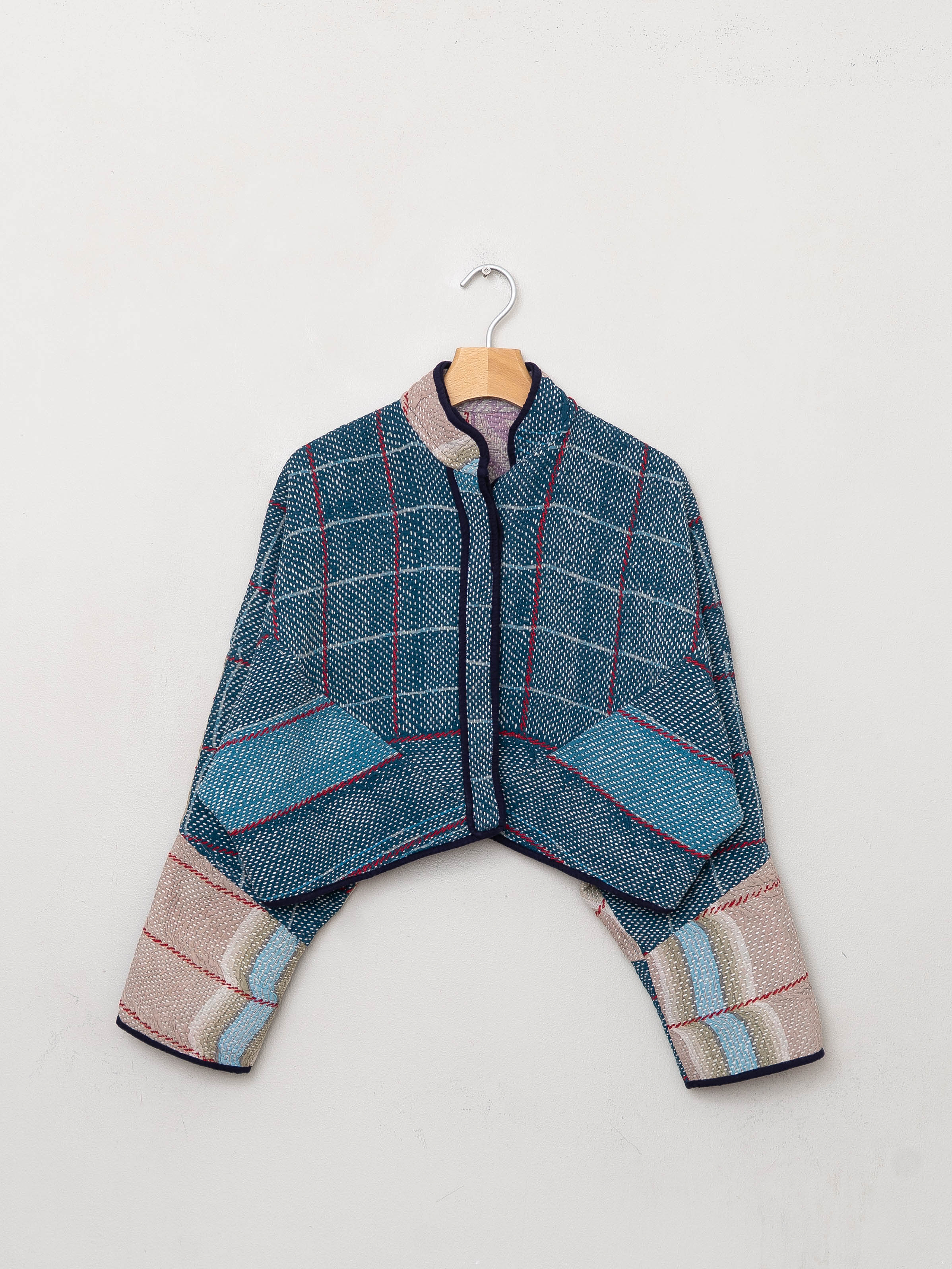 The Kaira Cropped Quilted Patchwork Kantha Jacket