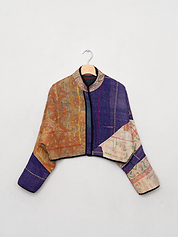 The Kaira Cropped Quilted Patchwork Kantha Jacket